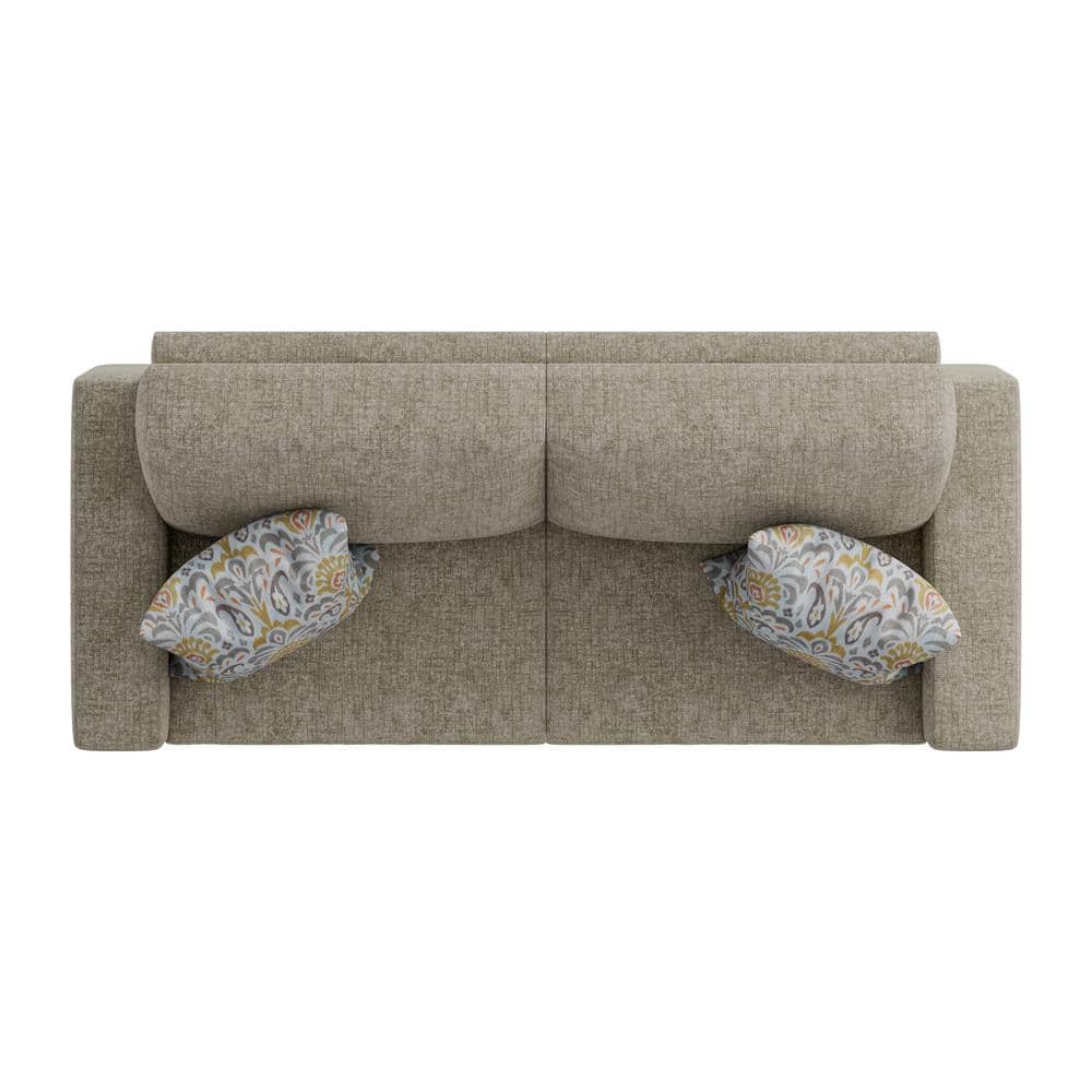 Textured Taupe Chenille Fabric Lawson Sofa with Solid Wood Legs