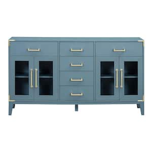 60 in. W x 15.9 in. D x 34.2 in. H Antique Blue Linen Cabinet with 6 drawers and 4 Doors for Bathroom