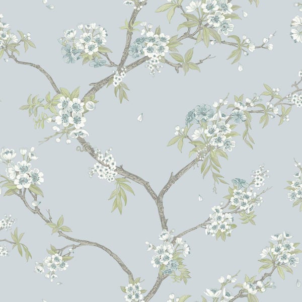 Cherry Blossom Blue Non-Pasted Wallpaper (Covers 56 sq. ft. )