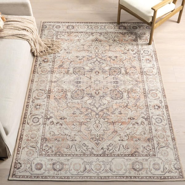 Mylah Cotton Traditional Beige 5 ft. x 8 ft. Traditional Area Rug