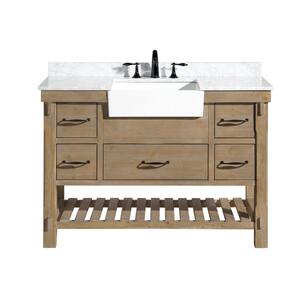 Marina 48 in. W x 20.5 in. D Bath Vanity in Weathered Fir with Marble Vanity Top in Carrara White, White Farmhouse Basin