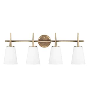 Driscoll 4-Light Modern Satin Brass Bathroom Vanity Light with Inside White Painted Etched Glass