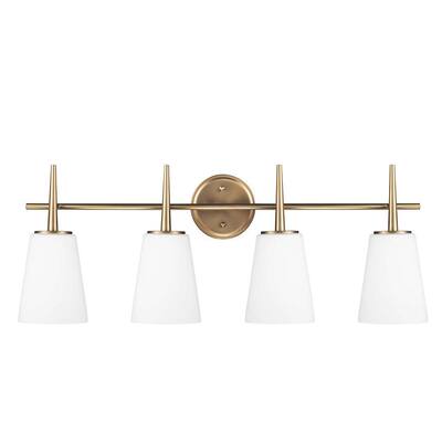 Driscoll 4-Light Satin Brass Wall/Bath Vanity Light with Inside White Painted Etched Glass