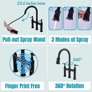 Double-Handle Pull Down Sprayer Kitchen Faucet with 3 Modes Spray, Pull Out Spray Wand in Matte Black