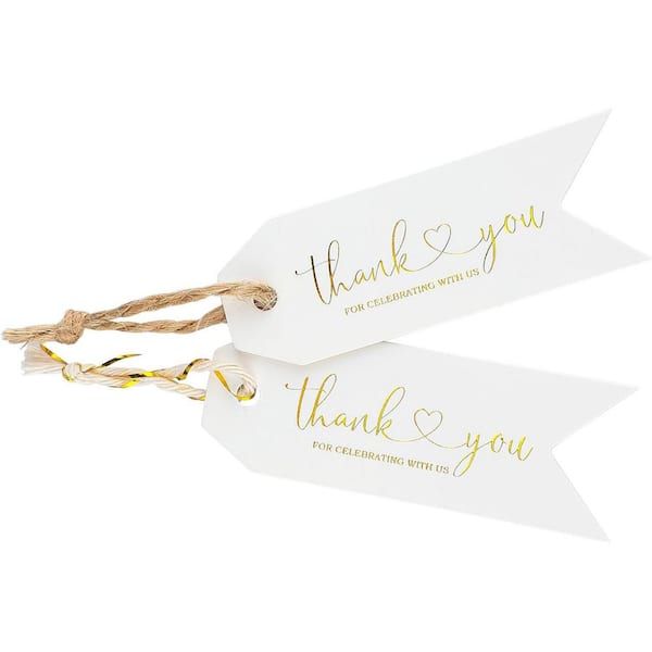 Unbranded 100pcs Thank You Tags White Paper Hangtags with Gold Foil for Gift Wrapping Parties Baby Showers 2.75x1