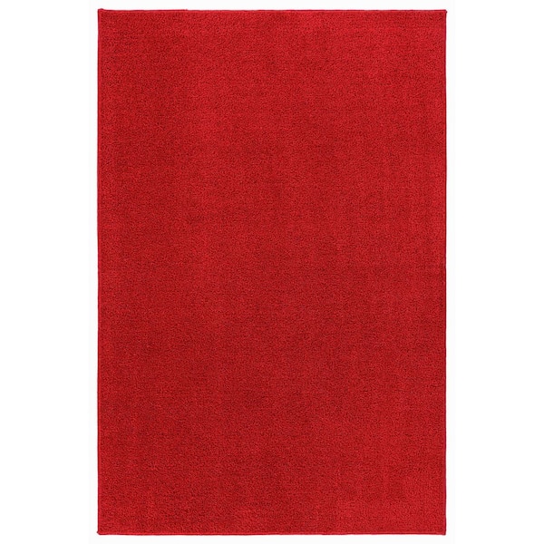 Palmer Plush 4 ft. x 6 ft. Classic Red Washable Non Slip Solid Color Area Rug