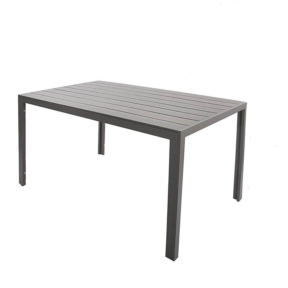 Gray 6-Person Outdoor Dining Table, Patio Rectangle Aluminum Table