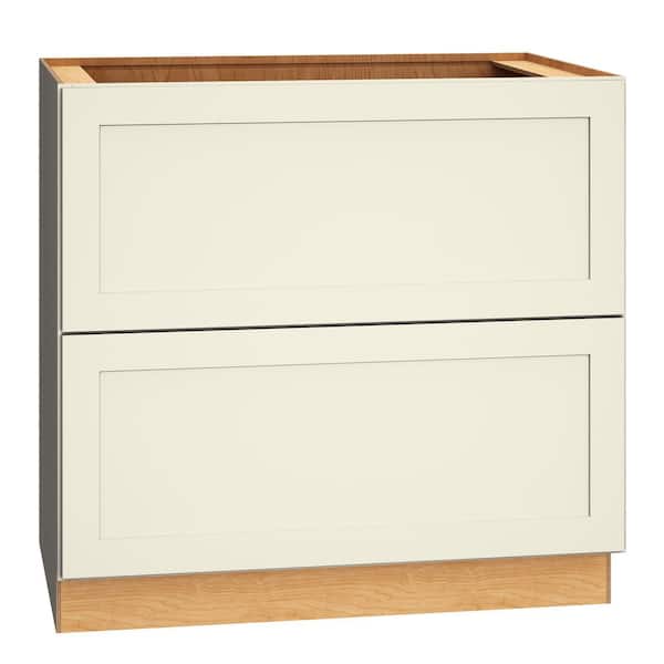 QuickShip Cottage 36 in. W x 24 in. D x 34.5 in. H Assembled Plywood Shaker 2-Drawer Base Kitchen Cabinet in Starlight