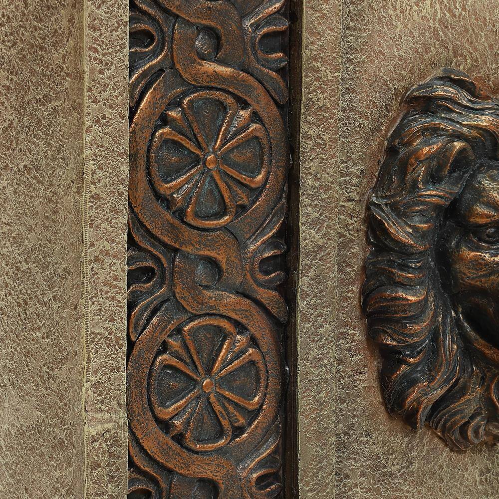 Sandstone Resin Lion Head Outdoor Water Fountain with Lights