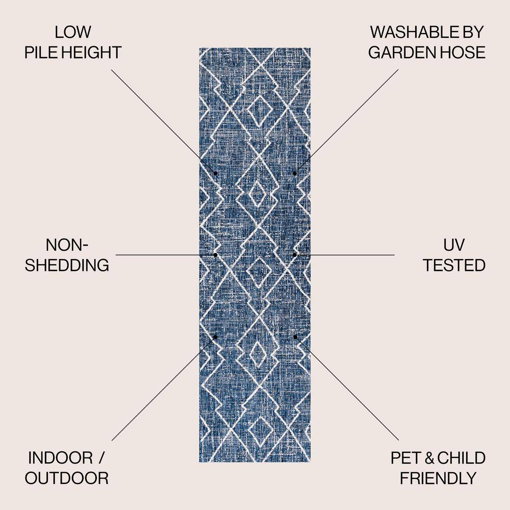 Carwa Blue/Ivory Synthetic Trellis 2x8 Area Rug