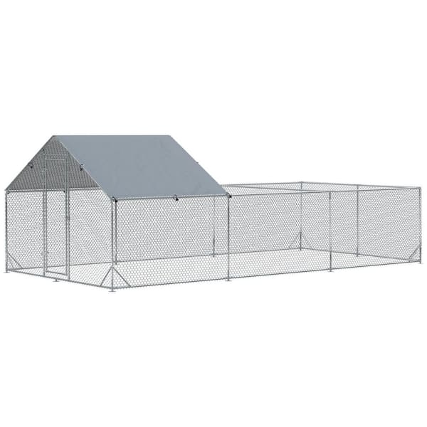 76.8 in. Large Chicken Coop Metal Run with Waterproof and Anti-UV Cover, Flat Shaped Walk-in Garden Fence Cage Hen House