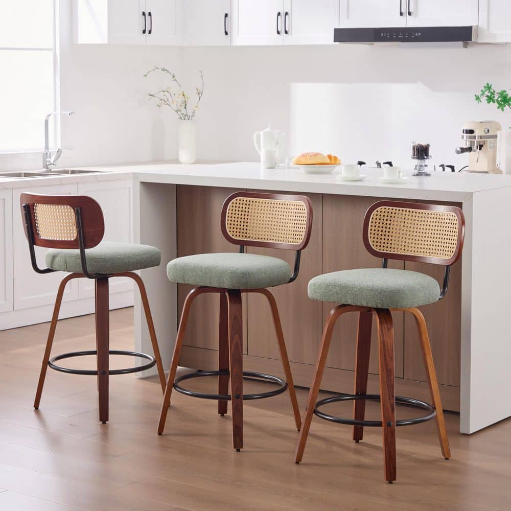 35.4 in. H Green Wood Swivel Counter Height Bar Stools Set of 3