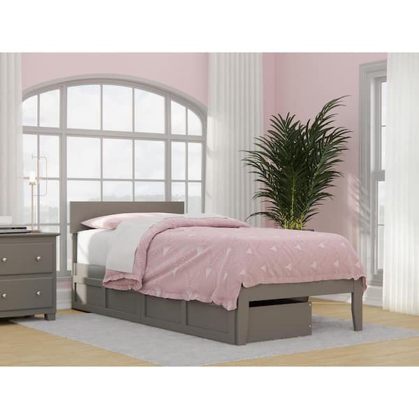 AFI Boston Grey Twin Extra Long Solid Wood Storage Platform Bed with 2 Extra Long Drawers