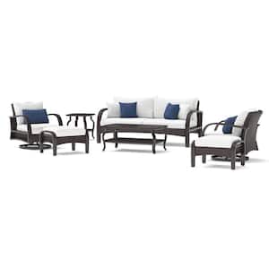 Barcelo 7-Piece Wicker Sofa and Motion Club Chair Patio Conversation Set with Sunbrella Bliss Ink Cushions