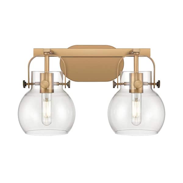 Innovations Pilaster II Sphere 17 in. 2-Light Brushed Brass Vanity Light with Glass Shade