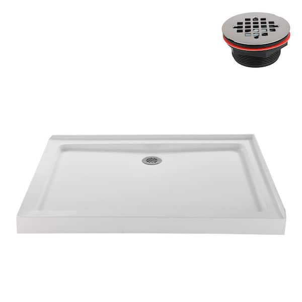 NT-376-484-LF 48 in. x 34 in. Corner Acrylic Shower Pan Base, Glossy White with Left Drain, ABS Drain Included