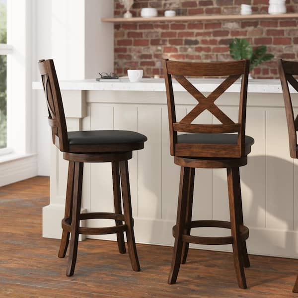 43 in. Antique Oak/Black Full Wood Bar Stool with Wood Seat