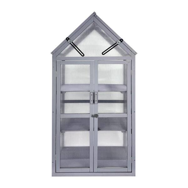 Unbranded 25 in. W x 16 in. D x 51 in. H Gray Mini Wood Greenhouse Kit, Plant Stand for Garden and Patio Balcony, UV-Resistant