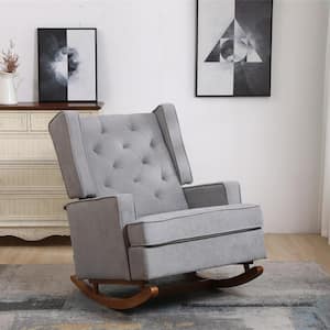 Light Gray Polyester Linen Comfortable Rocking Chair Accent Chair with Arms