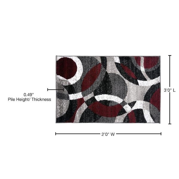 Modern Abstract Circles Red 2 ft. x 3 ft. Indoor Area Rug