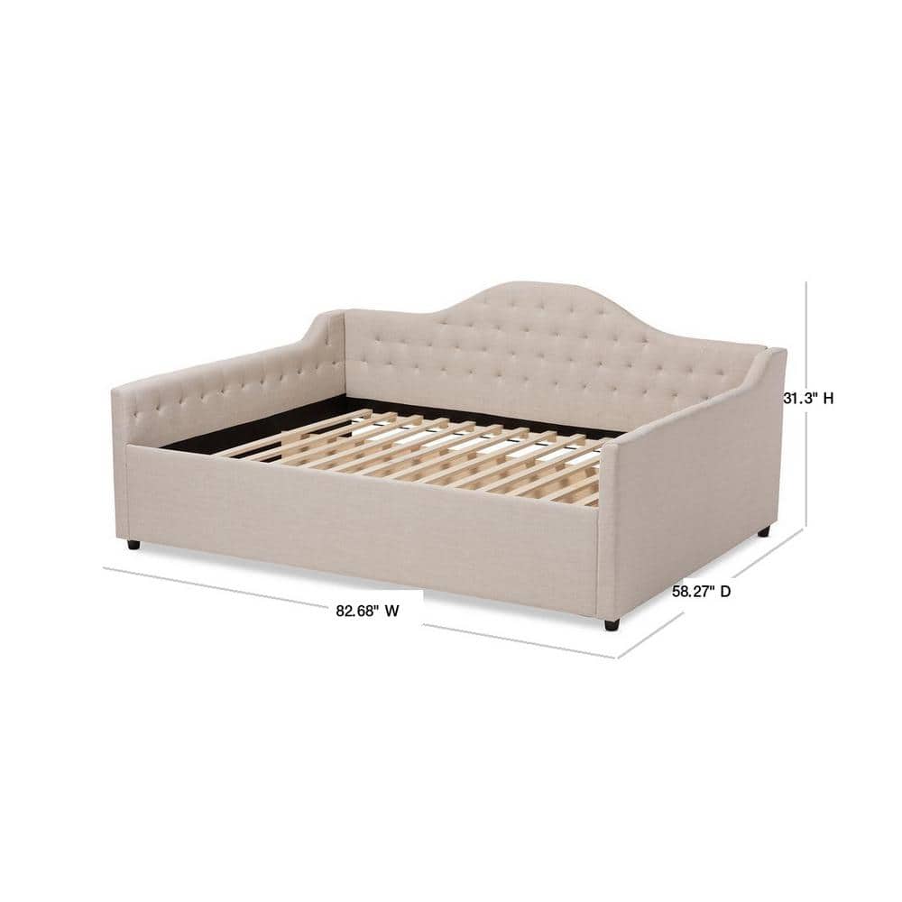 Light Beige Full Size Upholstered Daybed with Tufted Headboard