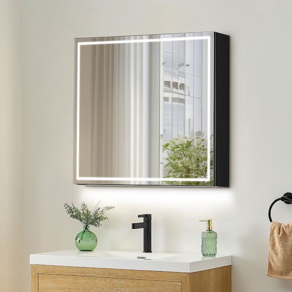 Altair Hesili 32 in. W x 28 in. H Rectangular Aluminum Medicine Cabinet with Mirror