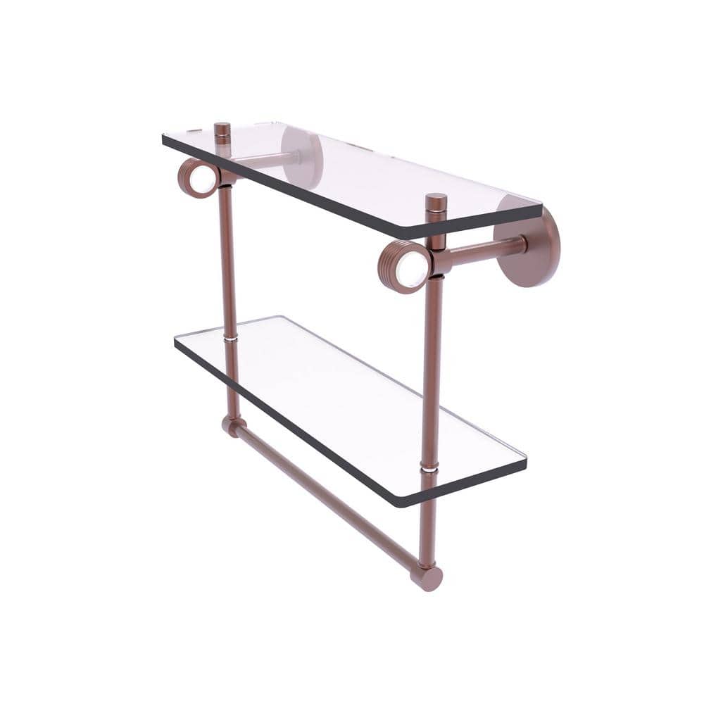 Clearview Collection 16 Inch Double Glass Shelf with Towel Bar and Groovy Accents in Antique Copper price history on PriceWatchPro