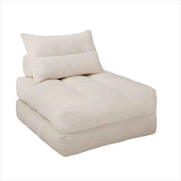 33.8 in. Beige Teddy Fabric Twin Size Sofa Bed, 3-in-1 Convertible, High-Resilience Foam, No Assembly