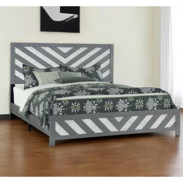 HomeRoots Multi-Colored Wood Frame King Panel Bed with Upholstered;Tufted