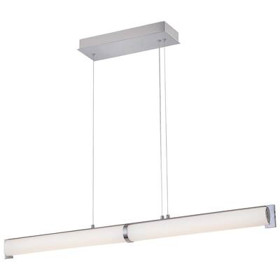Tube 150-Watt Brushed Nickel Integrated LED Pendant Light with Etched White Glass