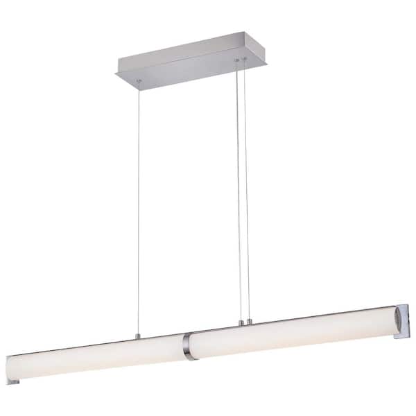 George Kovacs Tube 150-Watt Brushed Nickel Integrated LED Pendant Light with Etched White Glass