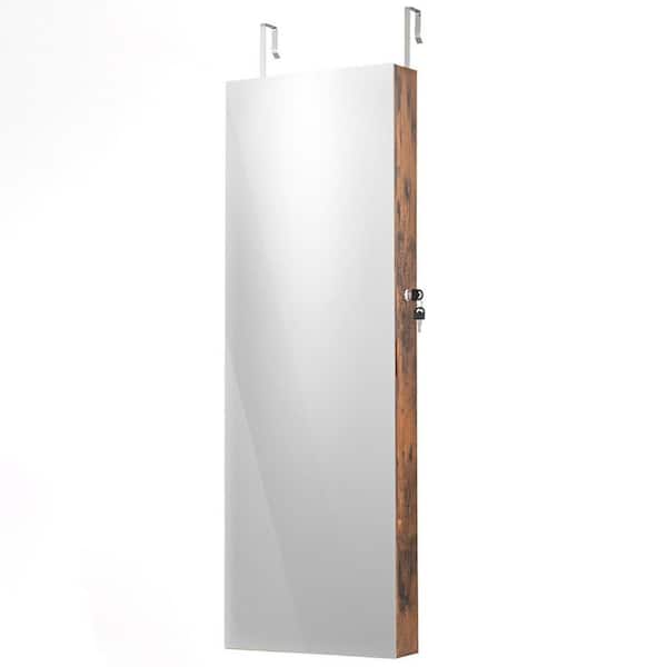 14.5 in. x 43.5 in. Rustic Brown Wall-Mounted MDF Jewelry Armoire Storage Organizer Box with Frameless Mirror