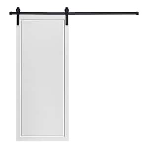 Modern 1-Panel Designed 80 in. x 28 in. MDF Panel White Painted Sliding Barn Door with Hardware Kit
