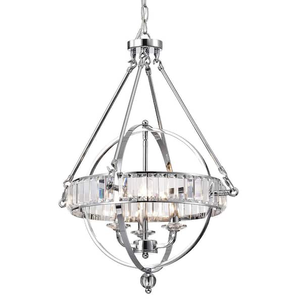 Edvivi Lexington Modern 3-Light Chrome Sphere Candlestick Chandelier with Crystals Belt