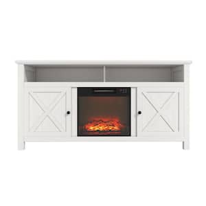 White TV Stand Fits TVs up to 60 in. with 6 of Shelves and 18 in. Electric Fireplace