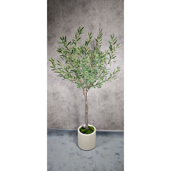 6.5 ft. Artificial Olive Tree in White Decor Pot, Faux Green Plant Indoor Home Decorative Planter
