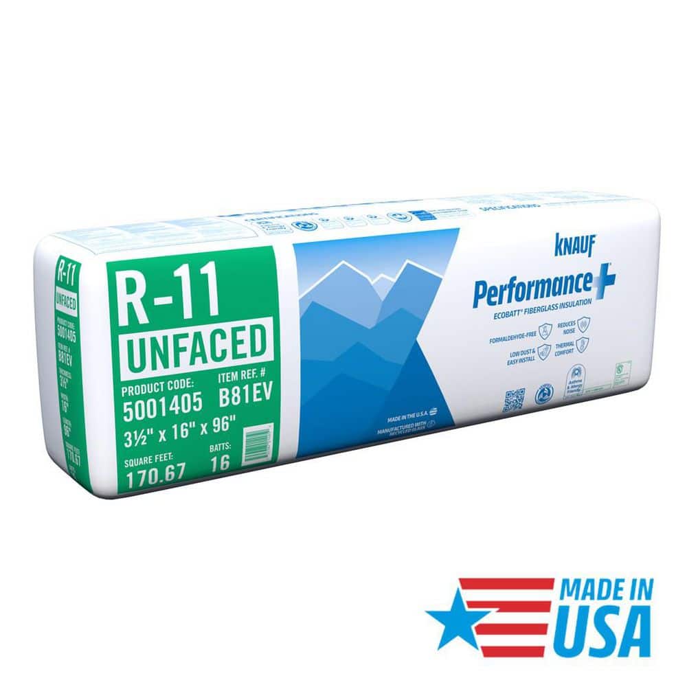 Knauf Insulation R11 Unfaced 16 in. x 96 in. Precut Fiberglass ...