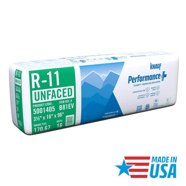 R11 Unfaced 16 in. x 96 in. Precut Fiberglass Insulation Batts for 2x4 Steel Frame, Class A Fire-Rated, USA Made (1-Bag)