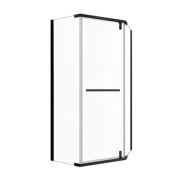 36 in. W x 72 in. H Neo Angle Pivot Frameless Corner Shower Enclosure in Matte Black Finish with Clear Glass