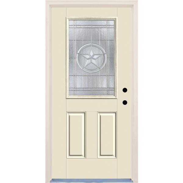 Builders Choice 36 in. x 80 in. Left-Hand Texas Star 1/2 Lite Decorative Glass Unfinished Fiberglass Prehung Front Door with Brickmould