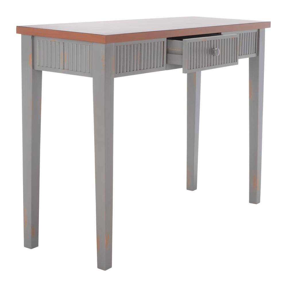 Beale Chic Taupe and Oak Wood Console Table with Fluted Storage Drawer