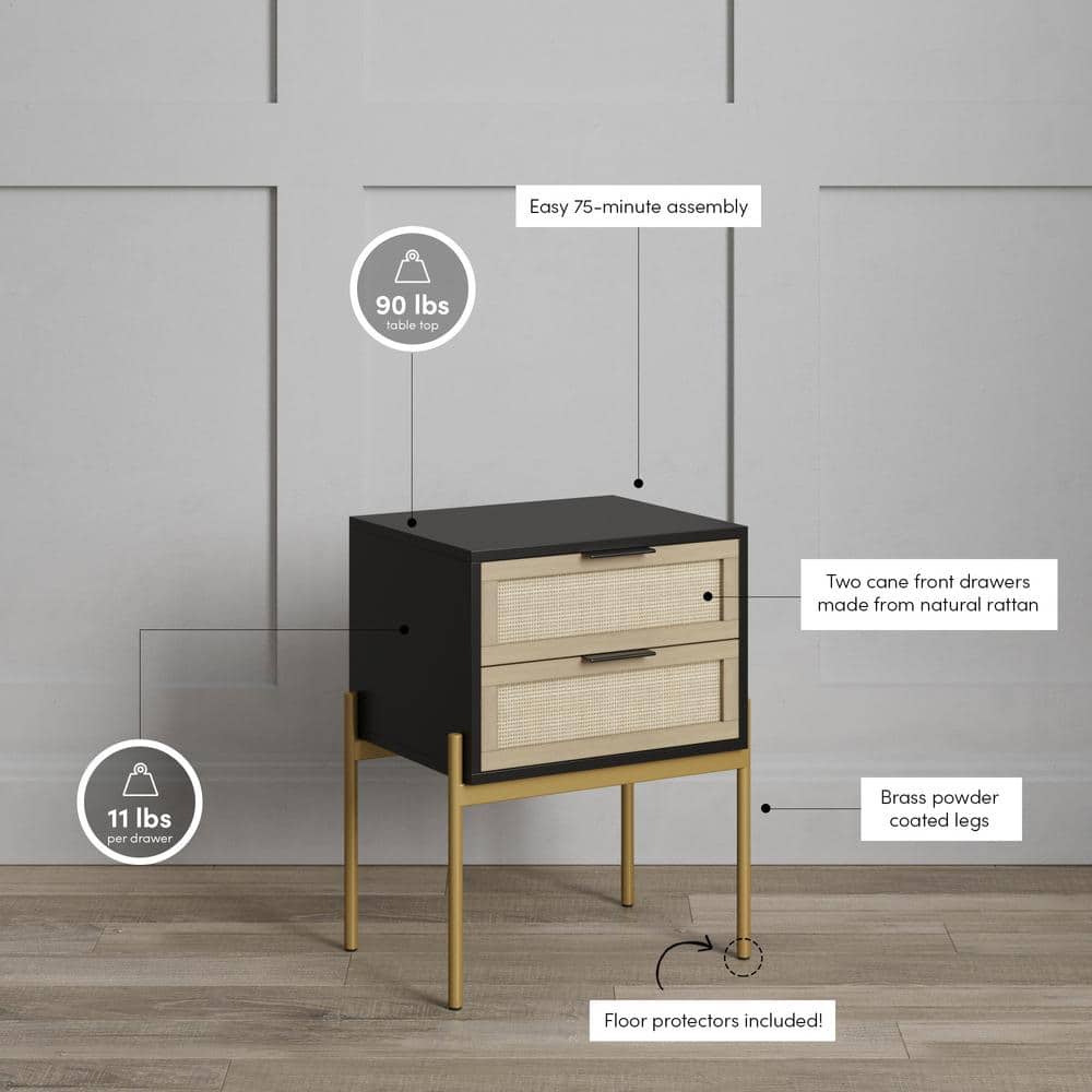 Andrew Black Oak Rattan End Table with Storage