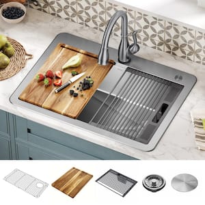 Lorelai 16-Gauge Stainless Steel 30 in. Single Bowl Drop-In Workstation Kitchen Sink with Accessories