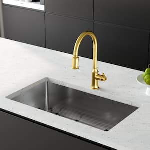 Auburn Single Handle Pull Down Sprayer Kitchen Faucet in Brushed Gold