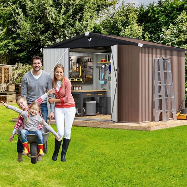 VAMOP 10 ft. W x 8 ft. D Metal Shed with Solar Light, Durable