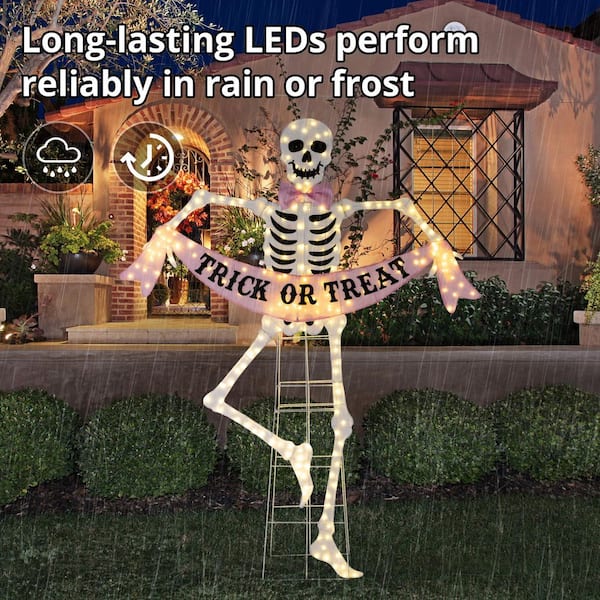 Glitzhome 86.25 in. H Lighted Halloween 2D Pink Skeleton Plug in