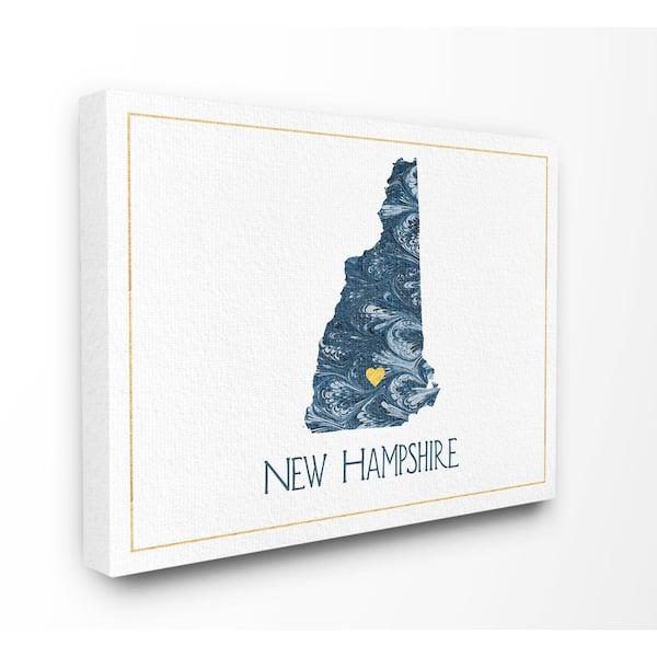 Stupell Industries 16 in. x 20 in. "New Hampshire Minimal Blue Marbled Paper Silhouette" by Daphne Polselli Canvas Wall Art