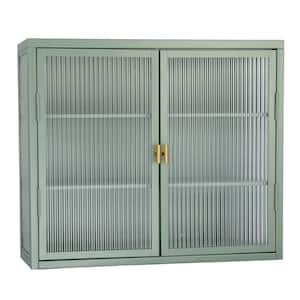 9.10 in. W x 27.60 in. D x 23.60 in. H Mint Green Wall Cabinet With Detachable Shelves, Haze Double Glass Door