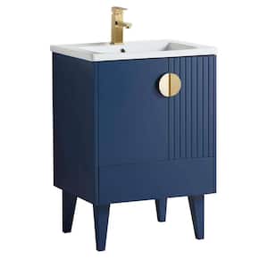 Venezian 24 in. W x 18.11 in. D x 33 in. H Bathroom Vanity Side Cabinet in Navy Blue with White Ceramic Top