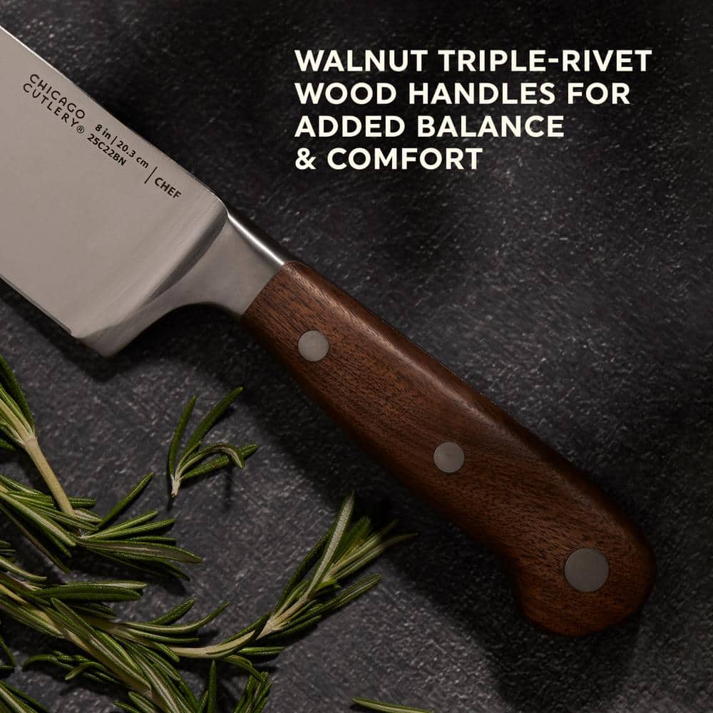 Chicago Cutlery Racine 12-Piece Kitchen Knife Wood Block Set, Stainless Steel Blades with Walnut Handles